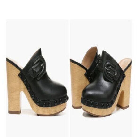 Sam Edelman Nyla Buckle Slip on Black Block Heel Clog Shoes 9.5 - Picture 2 of 12